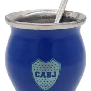 Boca Juniors - Mate Azul con Escudo y Bombilla de Acero Inoxidable Azul con Escudo