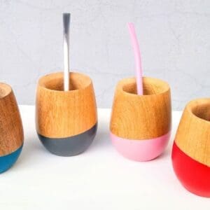 Mate Madera Pintado Inclinado + Bombilla