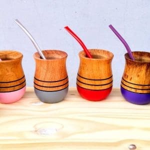 Mate Madera Pintado 2 Lineas + Bombilla