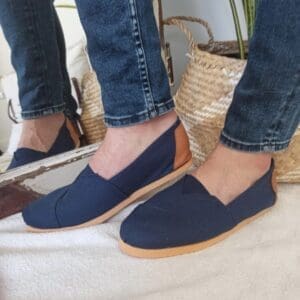 Alpargatas Hombres Azul con Talonera de Cuero