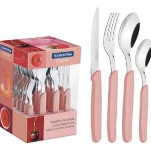 Tramontina - Set Cubiertos Juego 24 Piezas Carmel Cocina Rosa