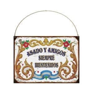 Chapa 20x28cm Decorativo Asado y Amigos Siempre Bienvenidos