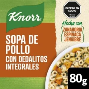 Knorr - Sopa de pollo con dedalitos integrales con zanahoria, espinaca y jengibre 80 - 3 Unidades
