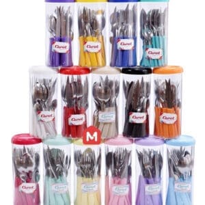 Juego de Cubiertos Carol - 24 Unidades + Frasco de Regalo Colores