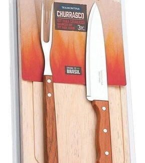 Tramontina - Juego 3 Piezas Tabla, Cuchillo y Tenedor Pinche