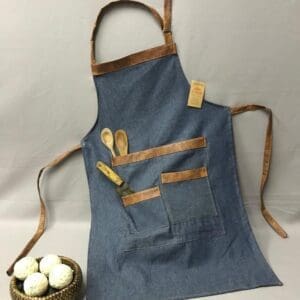 Delantal Jean Cocina con Tiras de Cuero Hombre Mujer Parrillero