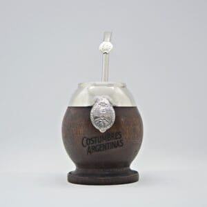 Mate Algarrobo y Alpaca Dije Escudo Nacional con Bombilla de Alpaca