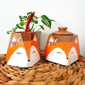 Set Mate y Azucarera Geométrica Madera Pintados Zorrito