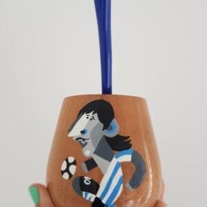 Lionel Messi - Mates de Madera Pintados a Mano Huevito con Bombilla