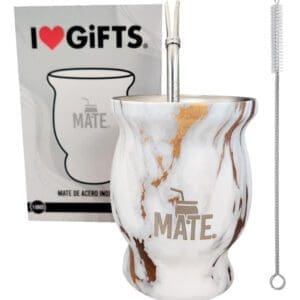 Mate Acero Inoxidable Térmico + Bombilla + Cepillo + Giftbox, Nativo-Mármol