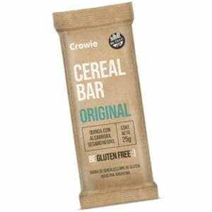 Crowie - Barrita de Cereal de Quinoa, Algarroba y Sesamo Negro 25gr - 12 Unidades