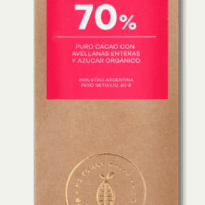 Dr Cacao - Chocolate 70% Puro Cacao con Avellanas Enteras y Azúcar Orgánico - 80gr