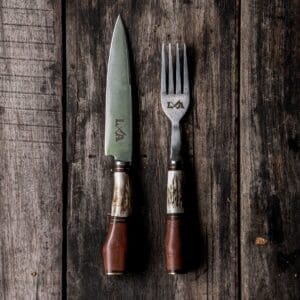 Juego de Tenedor y Cuchillo Artesanal Asado Parrilla LOCOS POR EL Asado