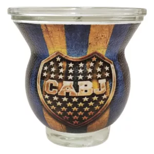 Boca Juniors Mate de Vidrio Forrado en Cuero
