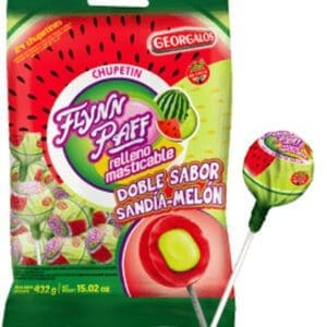 Flynn Paff - Chupetines Doble Sabor Sandía - Melón con Relleno Masticable - 24 Unidades