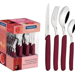 Tramontina - Cubiertos Carmel Tramontina Juego 24 Pzas Cocina Set Color Bordo