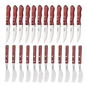 Tramontina - Set 12 Cuchillos Jumbo Mango Madera Polywood + 12 tenedores