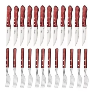 Tramontina - Set 12 Cuchillos Jumbo Mango Madera Polywood + 12 tenedores