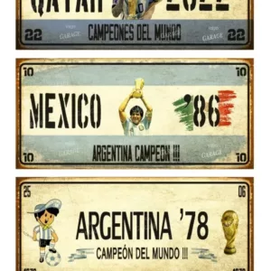 Cartel Chapa Argentina Combo Messi Campeón Mundial - 3 Unidades