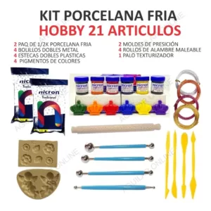 Kit Porcelana Fría Nicron Estecas Bolillos Pinturas Moldes - Insumos de Porcelana Fría