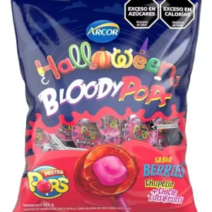 Arcor - Chupetín con Chicle Bloody Pops Halloween Mister Pops 24 Unidades