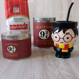 Combo Matero Harry Potter - Yerbera + Azucarera + Mate + Yerba Amanda 500gr