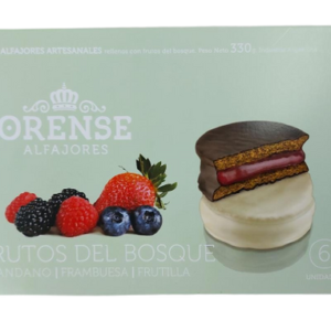 Orense - Alfajor Chocolate con Leche y Chocolate Blanco Relleno con Mermelada Arándano, Frutilla y Frambuesa (Caja 6 Unidades)