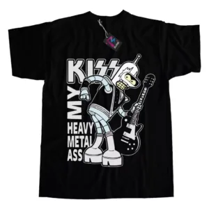 Remera Negra Futurama Bender Kiss My Heavy Metal Ass Premium