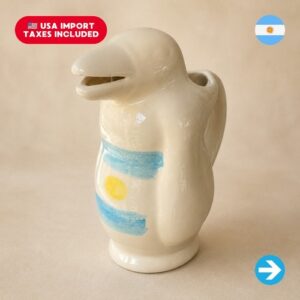 El Pingüino Argentino - Jarra Pingüino de Cerámica Edición Bandera Argentina & Sol de Mayo
