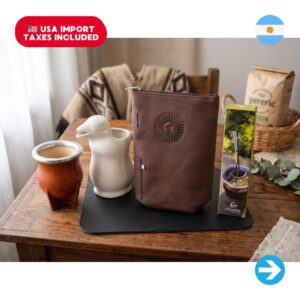 Tradición Argentina - Set Matero Completo con Jarra Pingüino de Cerámica y Mate de Cuero