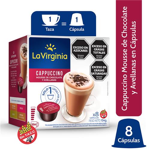 La Virginia - Café Cápsulas Cappuccino Mousse de Chocolate y Avellanas Caja 104gr