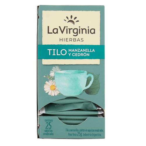 La Virginia - Tilo Manzanilla y Cedrón Caja 25 Saquitos