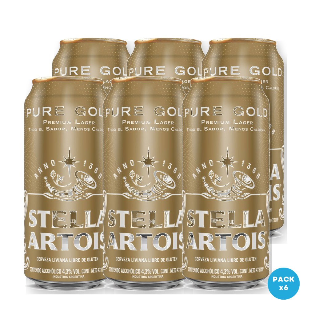 Stella Artois - Cerveza Pure Gold Lata 473ml - 1 Six Pack