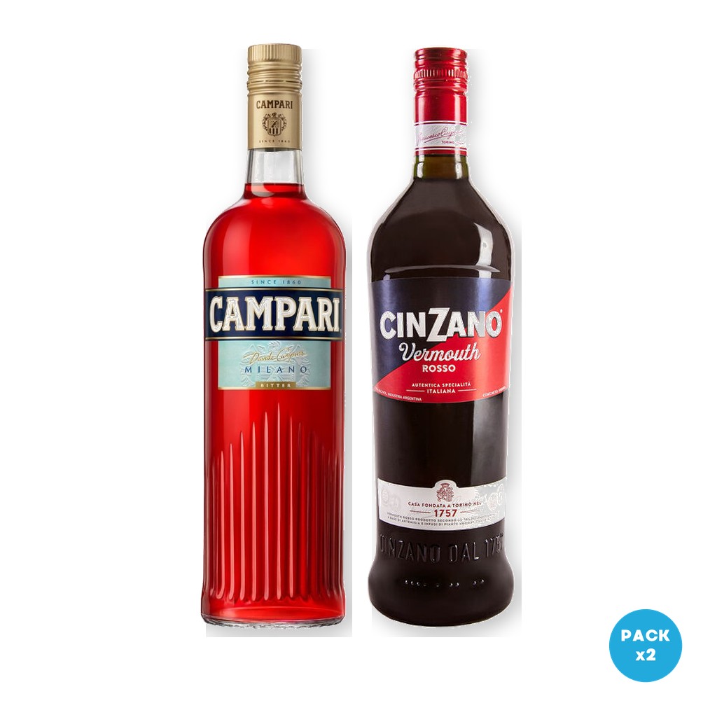 Combo x2: Campari - Aperitivo 750ml + Cinzano - Vermouth Rosso 1L (Kit Negroni)