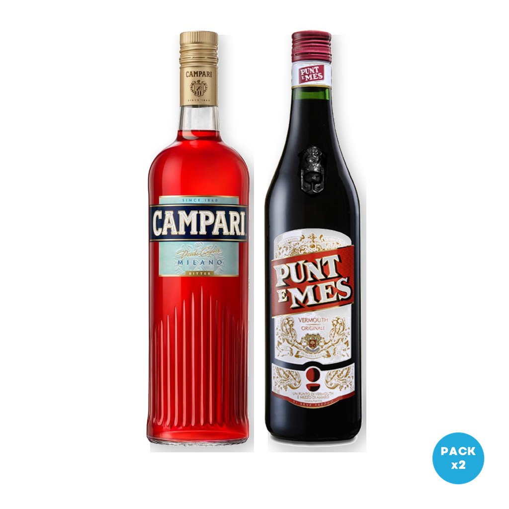 Combo x2: Campari - Aperitivo 750ml + Punte Mes - Vermouth 750ml (Kit Milano-Torino)
