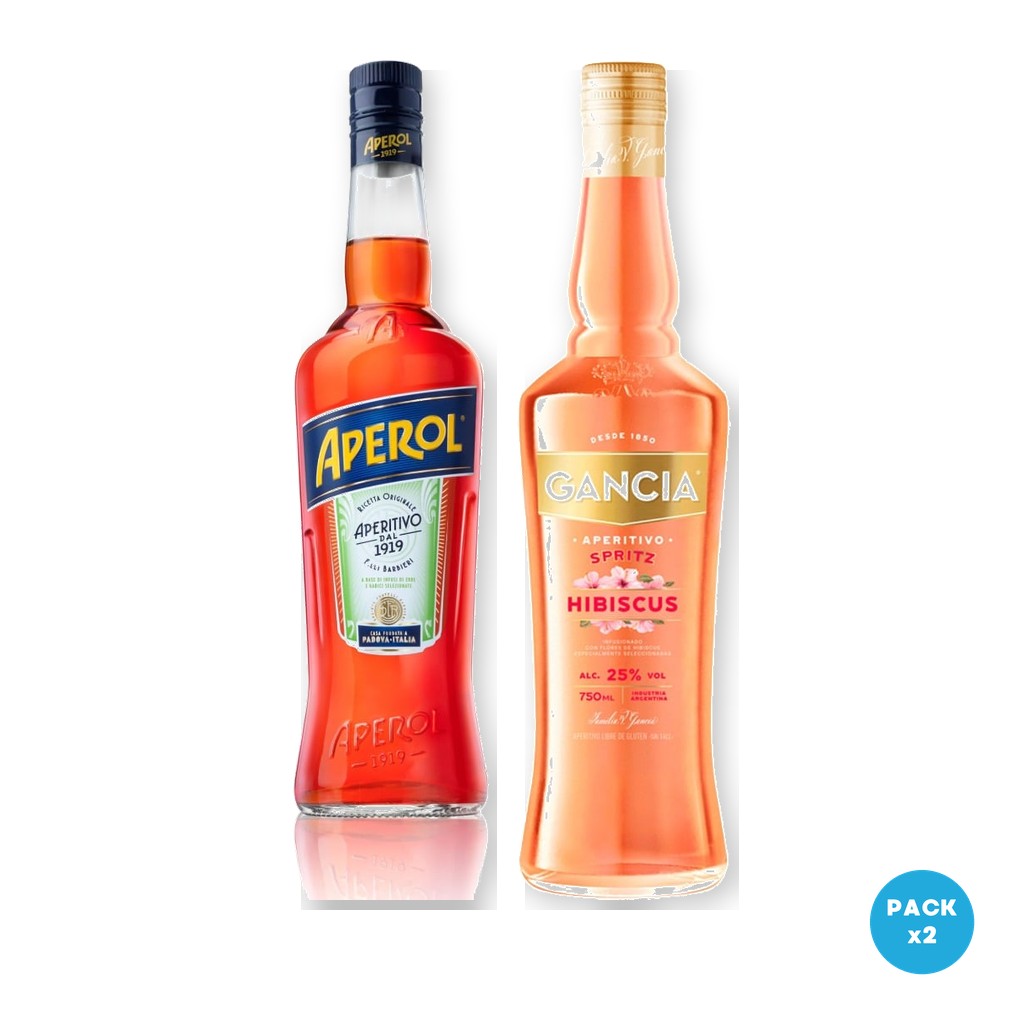 Combo x2: Aperol - Aperitivo 750ml + Gancia - Aperitivo Spritz Hibiscus 750ml (Kit Spritz)