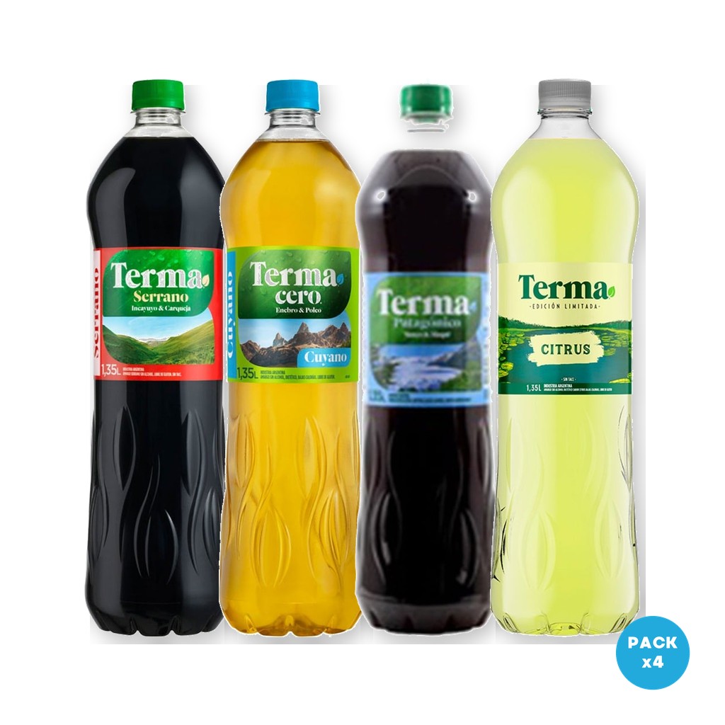 Combo x4: Terma Serrano 1300ml + Terma Cuyano Cero 1.35L + Terma Patagónico 1.35L + Terma Citrus 1.35L