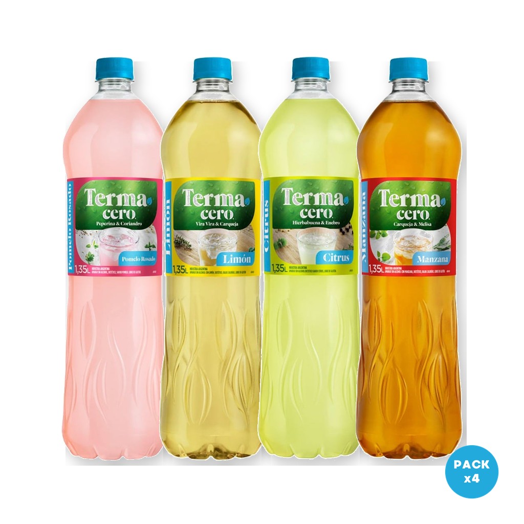 Combo x4: Terma Pomelo Cero 1.35L + Terma Limón Cero 1.35L + Terma Citrus Sin Azúcar 1.35L + Terma Manzana Cero 1.35L