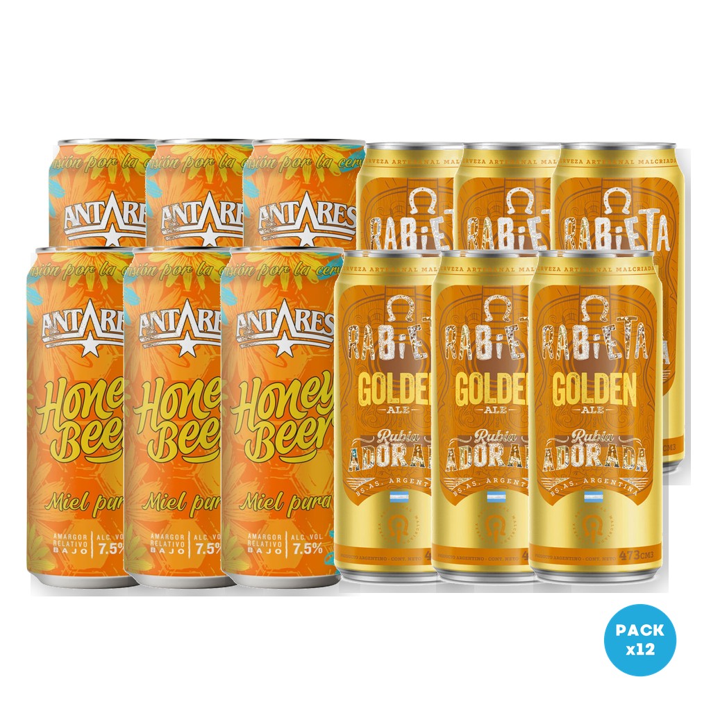 Combo Artesanal Mar del Plata & Córdoba (12 Latas): 1 Six Pack Antares Honey 473ml + 1 Six Pack Rabieta Golden Ale 473ml