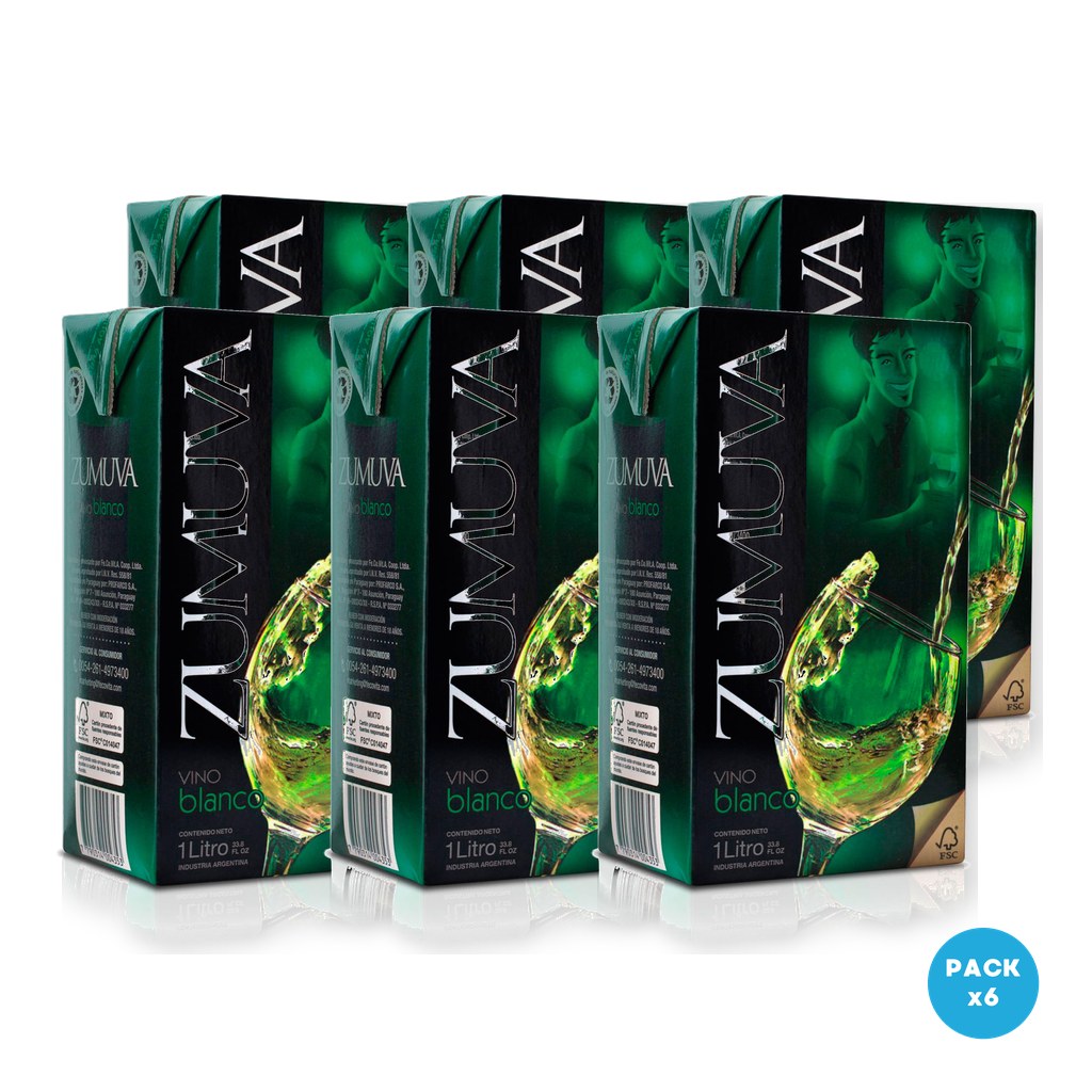 Zumuva - Vino Blanco Tetra Brik 1L - 6 unidades