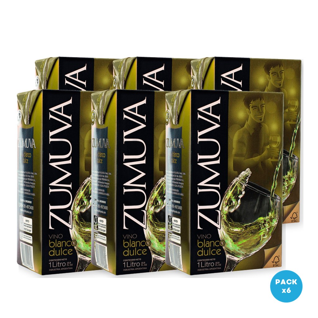 Zumuva - Vino Blanco Dulce Tetra Brik 1L - 6 unidades
