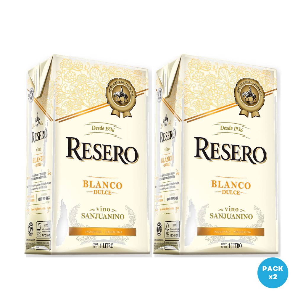 Resero – Vino Blanco Dulce Tetra Brik 1L – 2 unidades Resero - Vino Blanco Dulce Tetra Brik 1L - 2 unidades