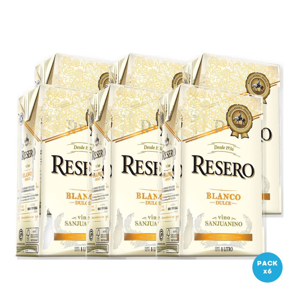 Resero - Vino Blanco Dulce Tetra Brik 1L - 6 unidades